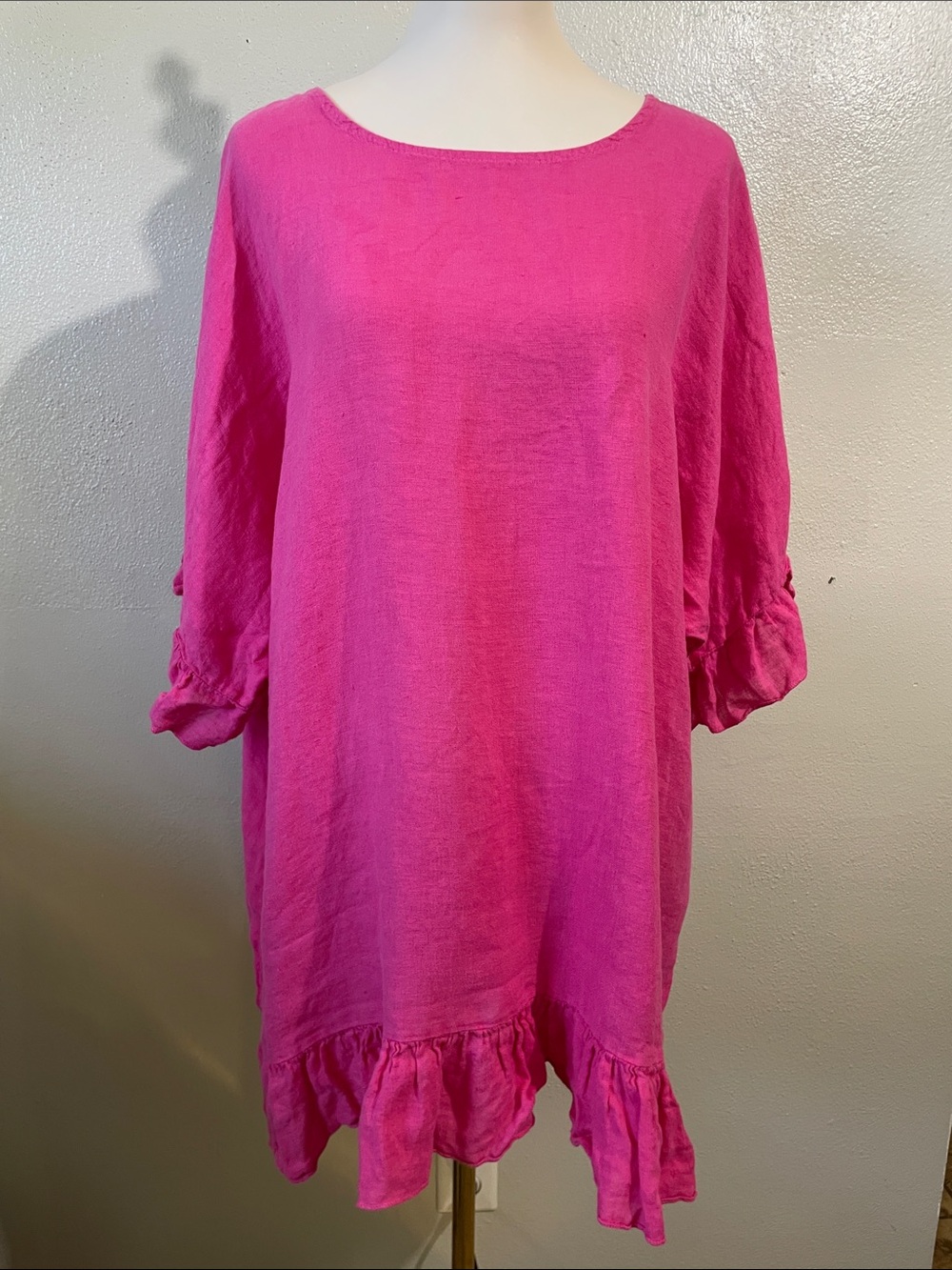 Boho Lagenlook 100% Linen Ruffle Sleeve Dress Made In Italy Piazza Del Tempio M